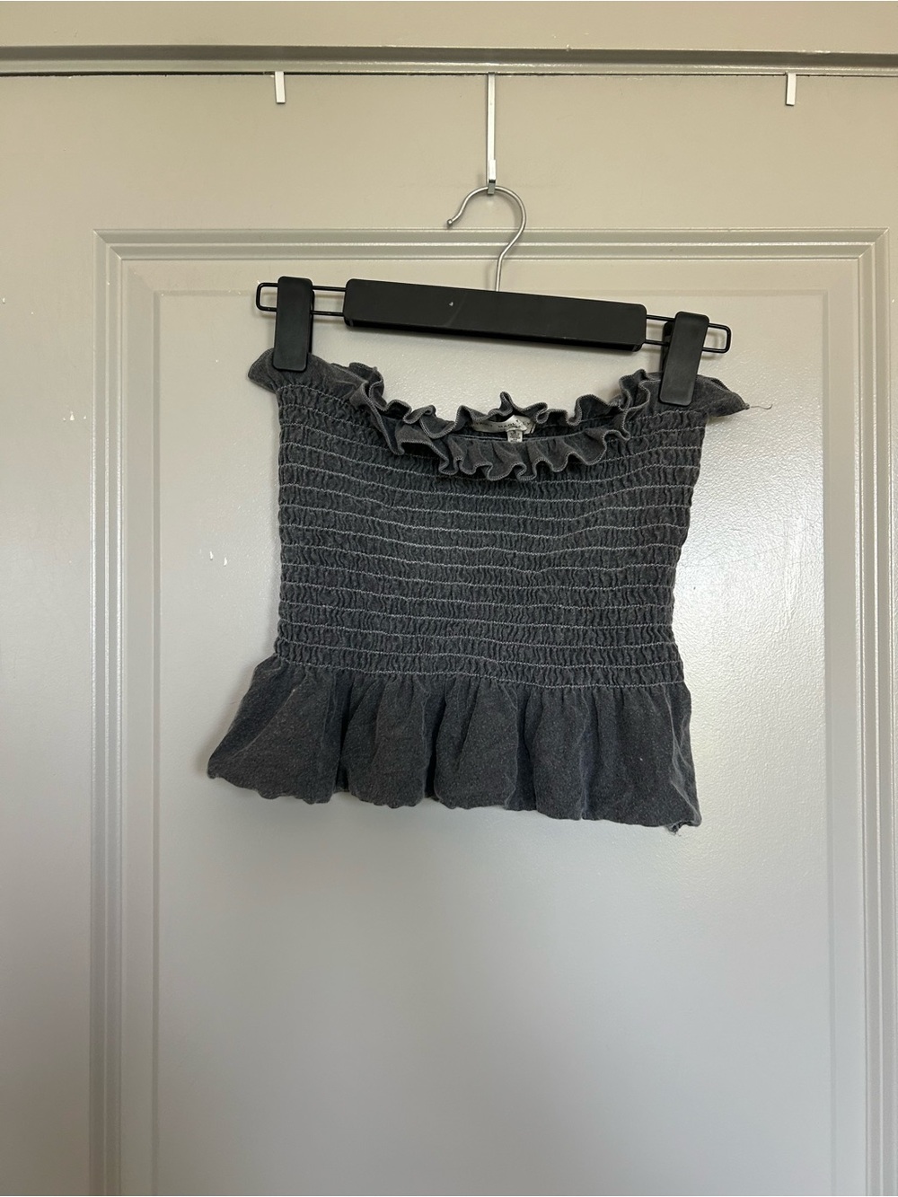 Truly Madly Deeply Charcoal Smocked Ruffle Tube Crop Top